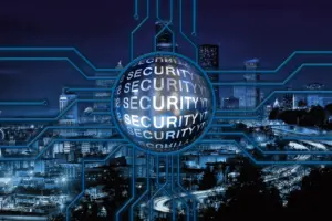 Visual representation of artificial intelligence gathering and analyzing data from multiple sources to detect and respond to security threats, featuring data streams, analytics, and security icons illustrating AI-driven protection.